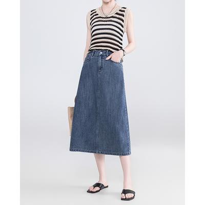 Tennis Cotton Slit Denim Skirt for Women In Spring and Summer New High-waisted Slim and Versatile Mid-length Denim Skirt