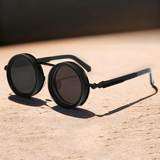 Yousheng Adjustable Polarized Unisex Sunglasses with ND Filter Lenses Eye Protection Color-Changing Round Frame Outdoor Driving Sunglasses