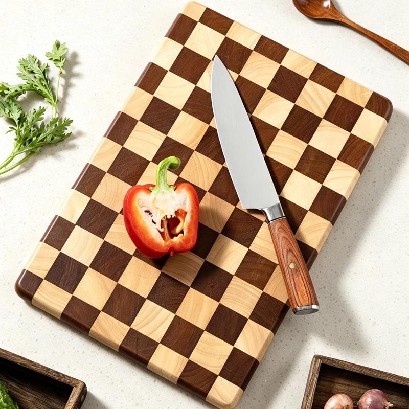 Tagliere in Legno con Fantasia a Scacchiera Creativa Tagliere per Frutta e Verdura da Cucina Superficie Resistente in Legno Massello