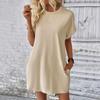 Summer Women Mini Dress Casual Loose Dolman Sleeve Round Neck Short Sleeves Side Pockets Above Knee Length Solid Color Soft Breathable Lady Dress