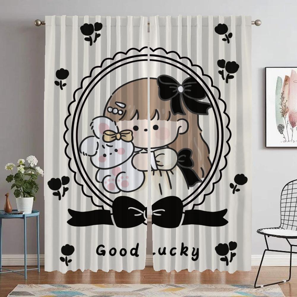 Cute Girl Kitchen Curtains 2 Pieces Partition Elegant Room Curtains for Camera Tulle for Bedroom Halloween Decoration Shades