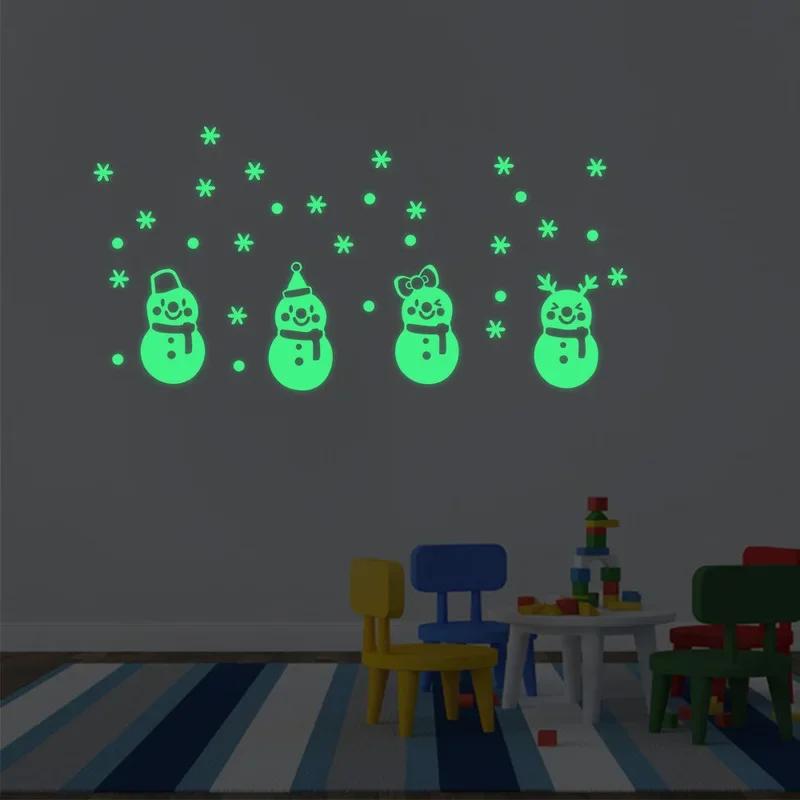 Julglöd Snögubbe Väggdekaler Vardagsrum Lysande klistermärken Fönsterdekor