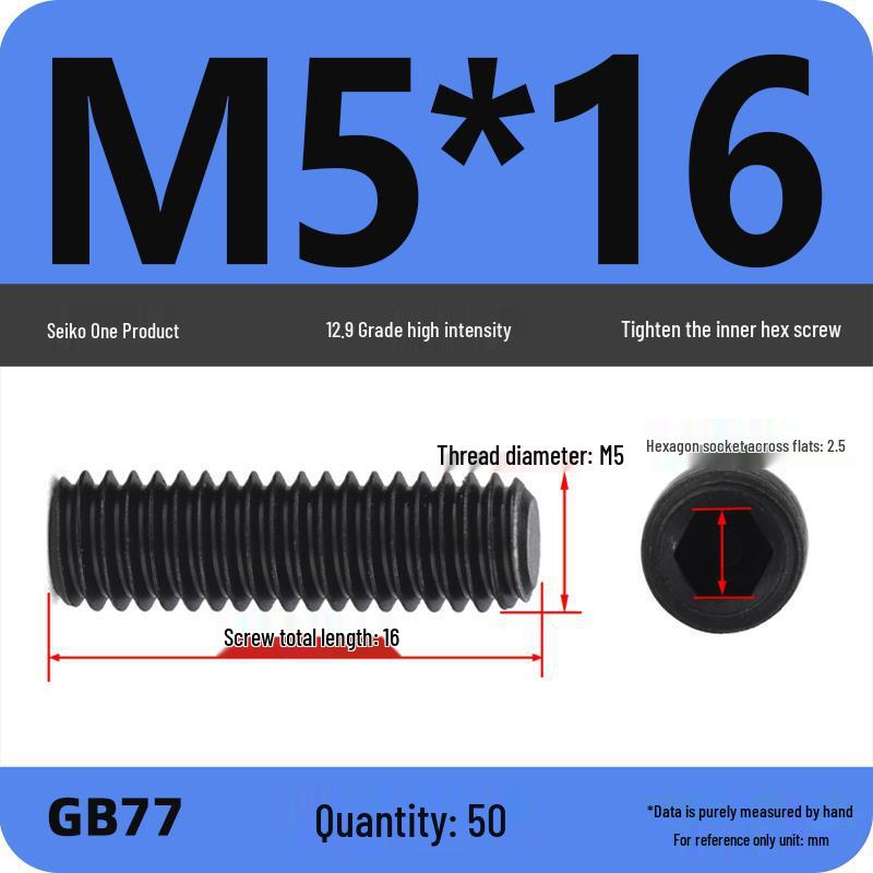 Class 12.9 Inner Hex Flat Head Headless Grub Screw M3-M12
