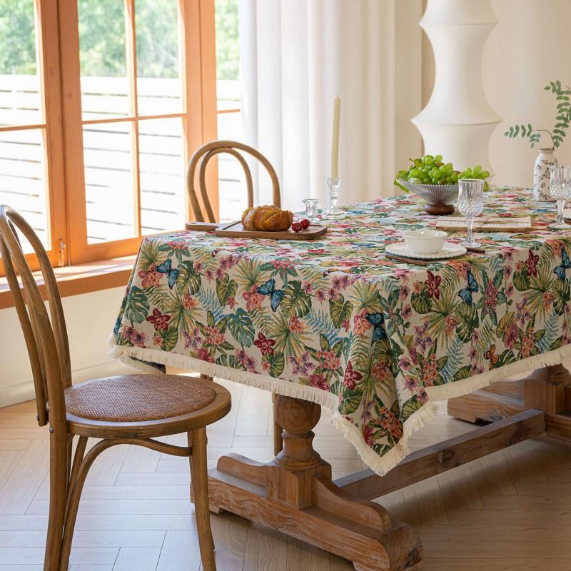 Floral Tablecloth Rustic Farmhouse Cotton Linen Blend Table Cover Dining Coffee