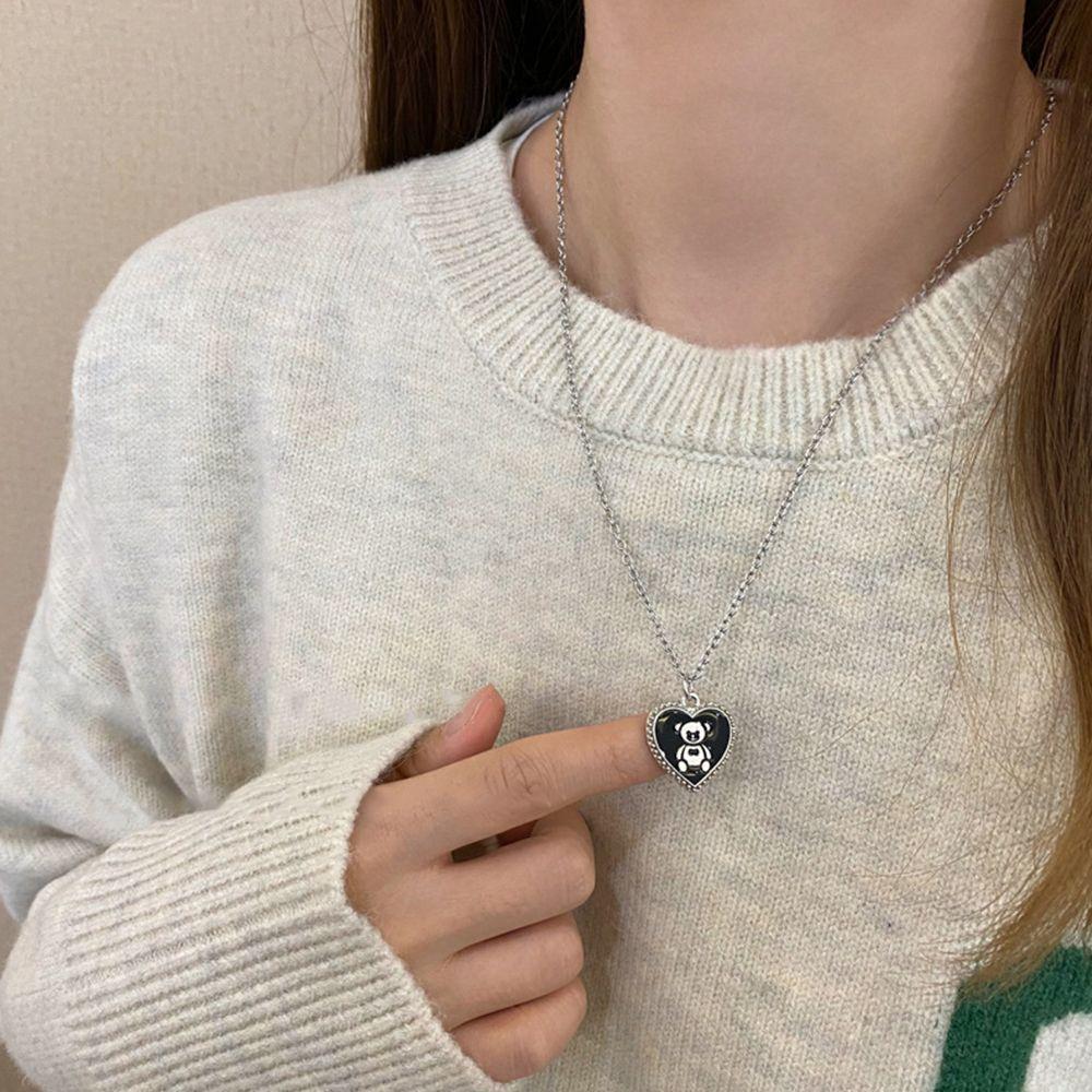 

Chain Zinc Zinc Alloy All-match Black Love Pendant Bear Necklace Korean Style Choker Jewelry Accessories