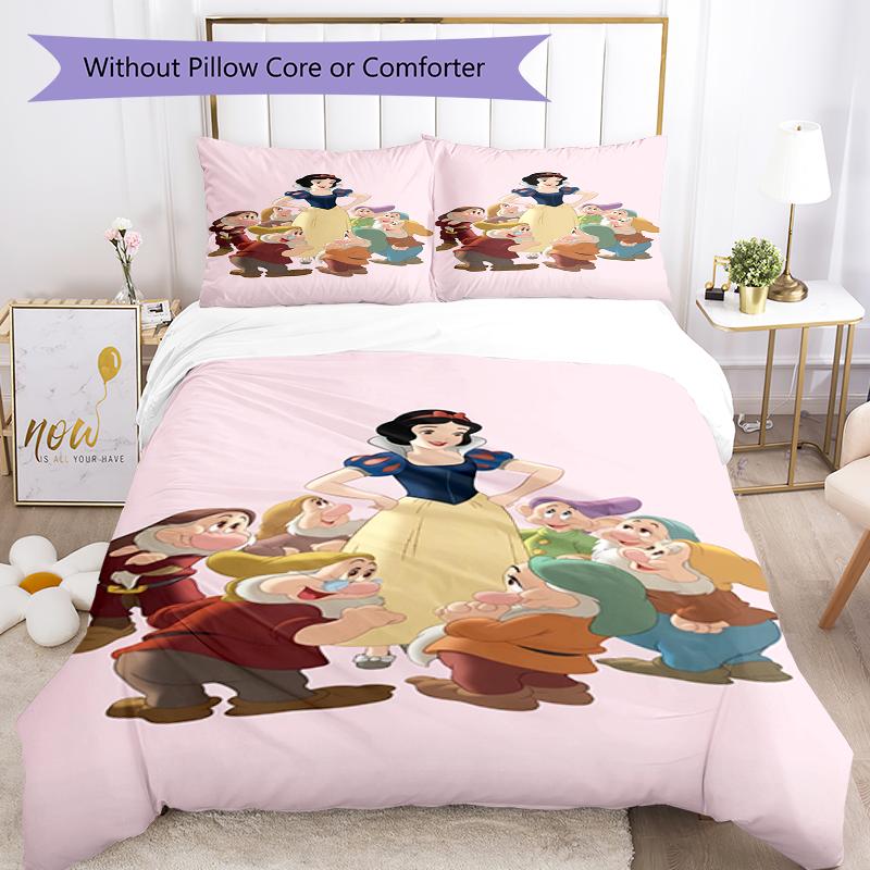 3pc Cinderella and Snow White Cartoon Children's Duvet Cover Set - Super soft (1*Duvet Cover + 2*Pillowcase, Without Core)