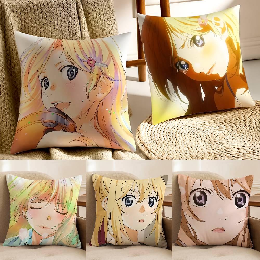 Y-Your Lie in April Kaori Miyazono Kissenbezug Milbendicht Kissenbezug Verdeckter Reißverschluss Seidig Sofakissenbezug
