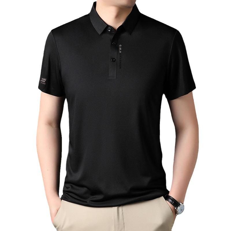 Ice Silk Seamless Short-Sleeved Polo Shirt Men'S Business Casual Stretch Lapel Half-Sleeved T-Shirt