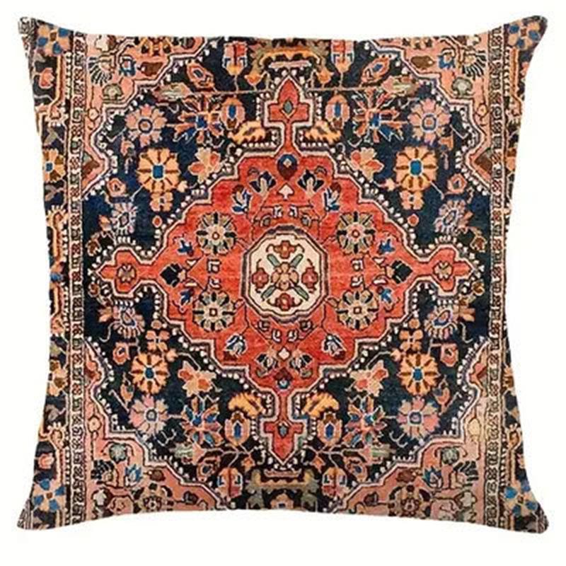 Retro Mandala Emoji Leinen Kissenbezug - Ohne Füllung