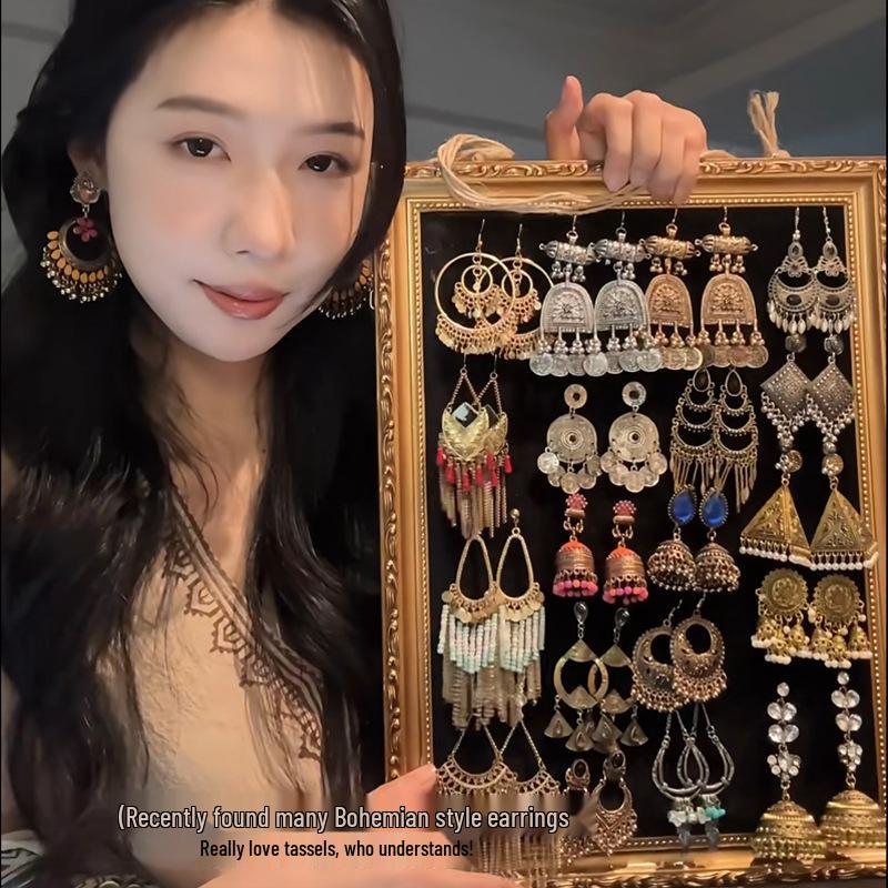 Pendientes Redondos Huecos Retro Bohemios: Estilo Étnico, Elegante Diseño Colgante para Mujer.