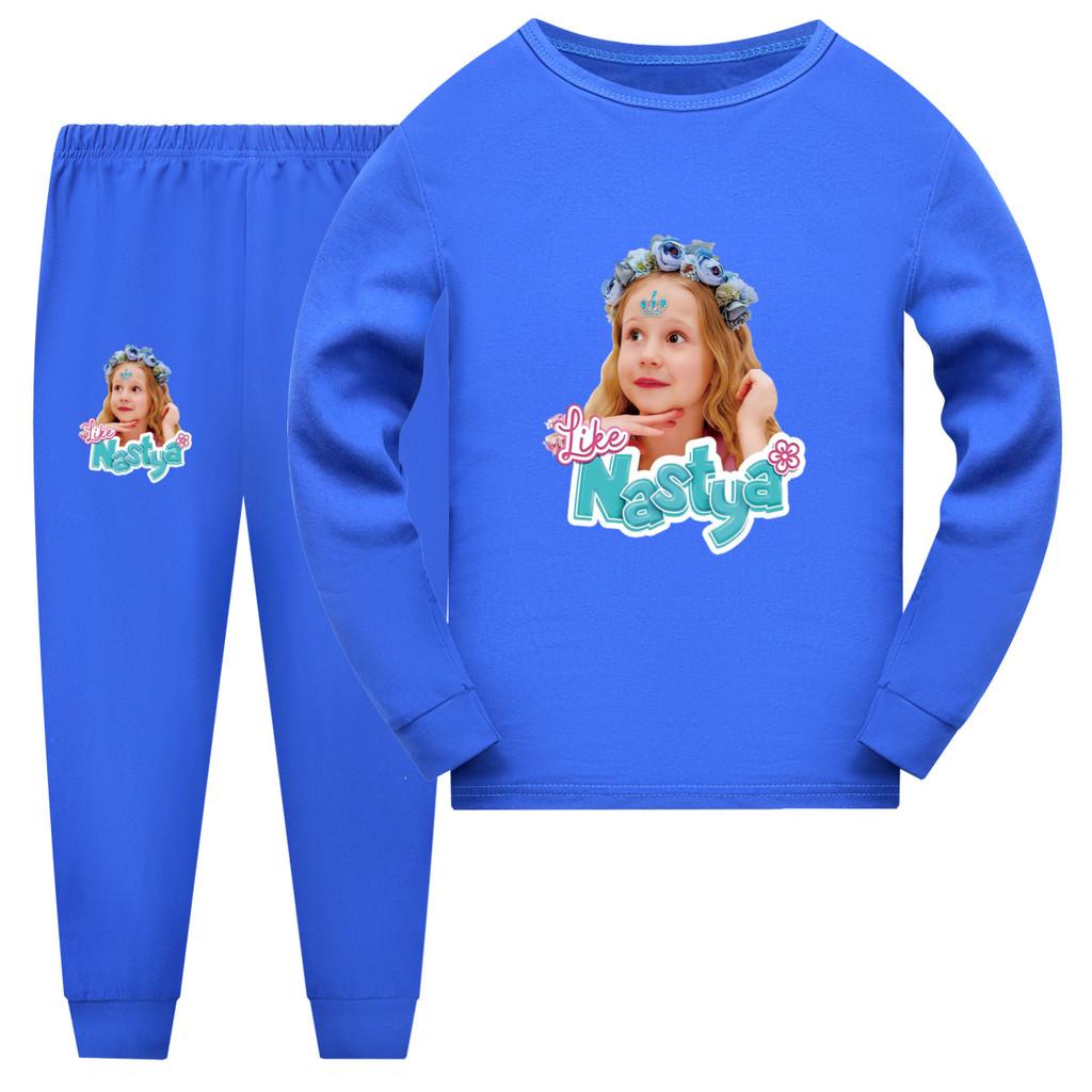 

5530 Kids Boys Girls Nastya Print Long Sleeves T-shirt Pants Pajamas Sleepwear Sleeping Sets 170cm