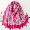 Spring And Summer New Cotton And Hemp Feel Scarf Celebrity Wind Hibiscus Flower Tassel Scarf Warm Shawl 90X180Cm