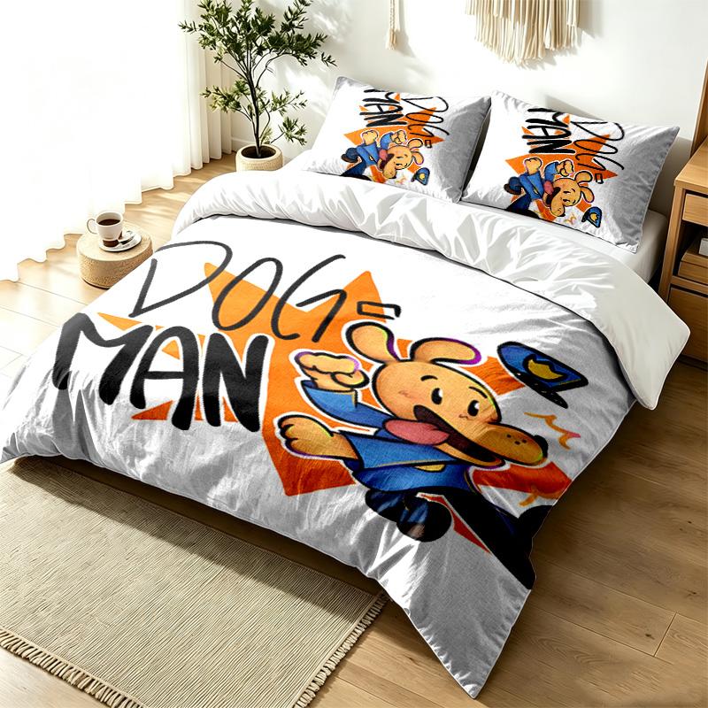 Dog Man 3dílná sada povlaků na přikrývku Jednoduchá moderní sada povlečení Odolná proti mačkání Měkká látka Pro celoroční použití perfektní dárek