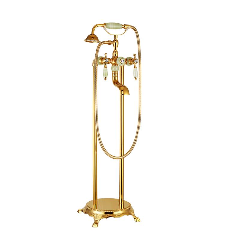 Gold Brass Floor Stand Bathtub Shower Faucet Swivel Spout Bathroom Jade shower faucet Mixers Tap Jade Standing Bathtub Faucet