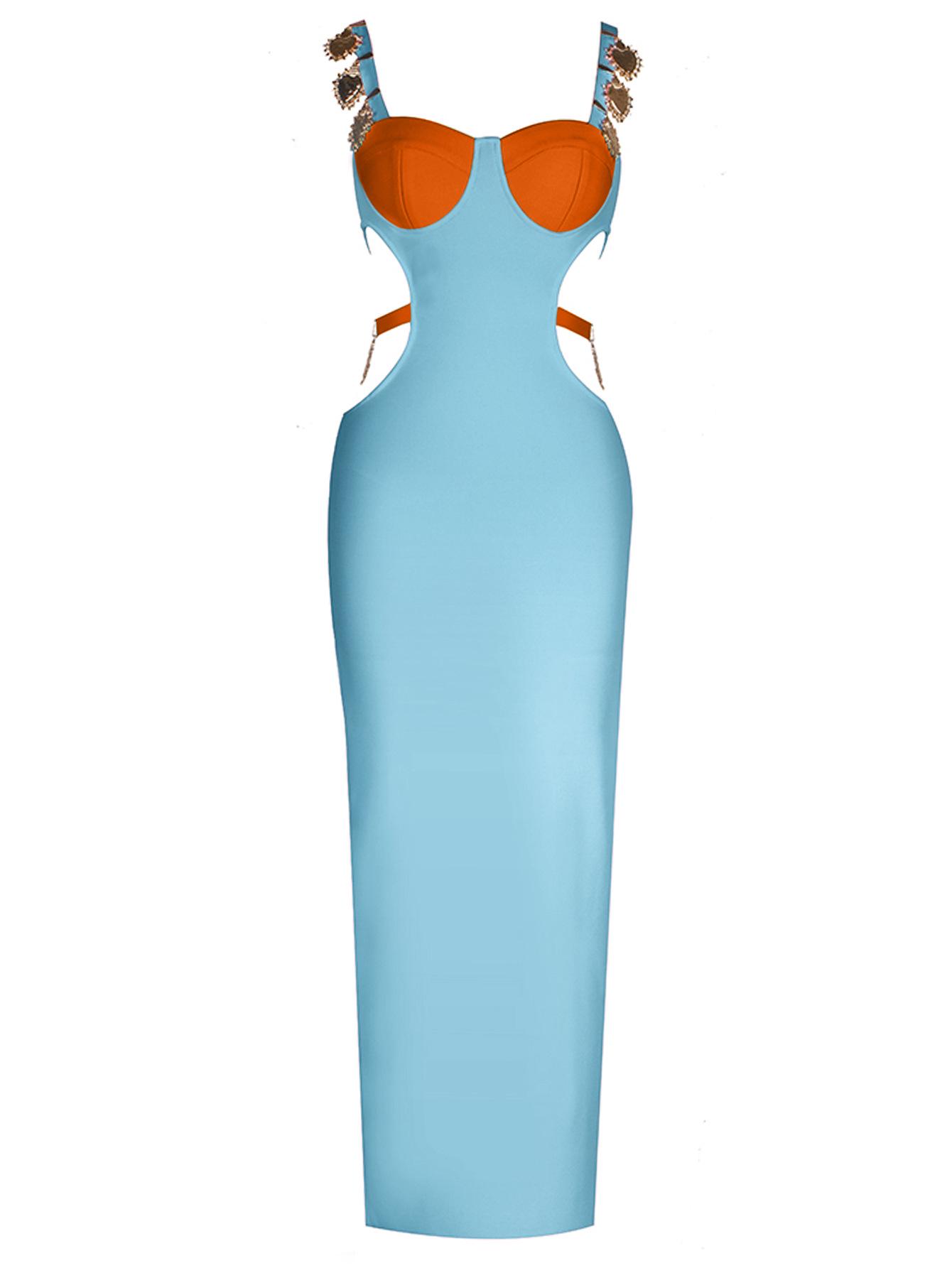 Интернет-знаменитость Полая спина Тяжелый сплав бандаж длинное платье M