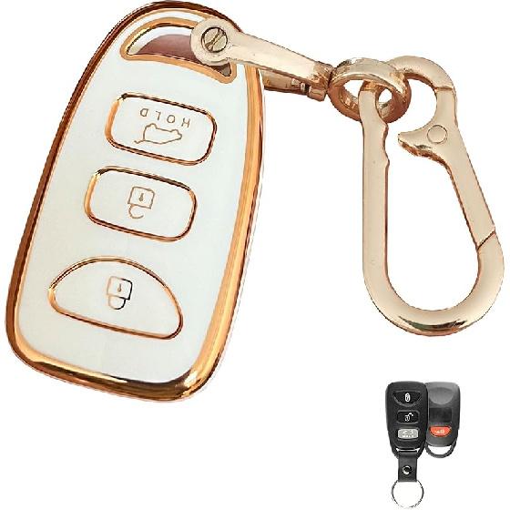 for Hyundai Key Fob Cover Smart Key with Keychain Fits for Hyundai Elantra Sonata Kia Forte Optima Spectra Key Case (4-Button-Pink)