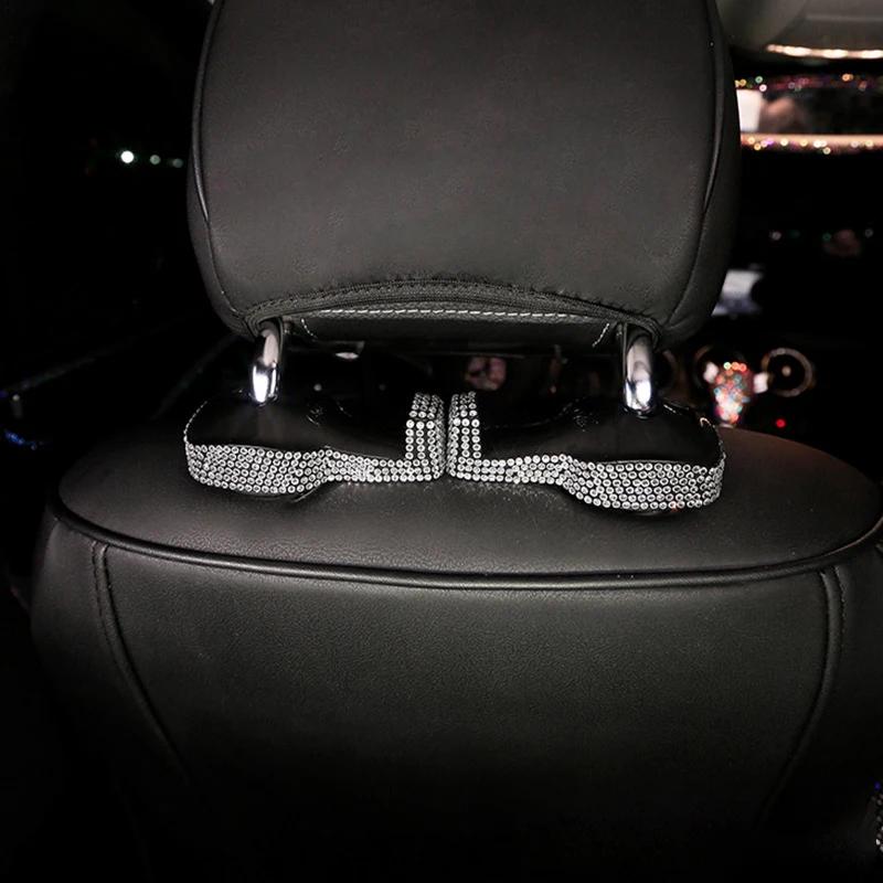 2ks Diamond Crystal Autosedačka Závěs na hlavovou opěrku Držák na tašku Držák na tašku Peněženka Látková spona do auta Bling Autopříslušenství