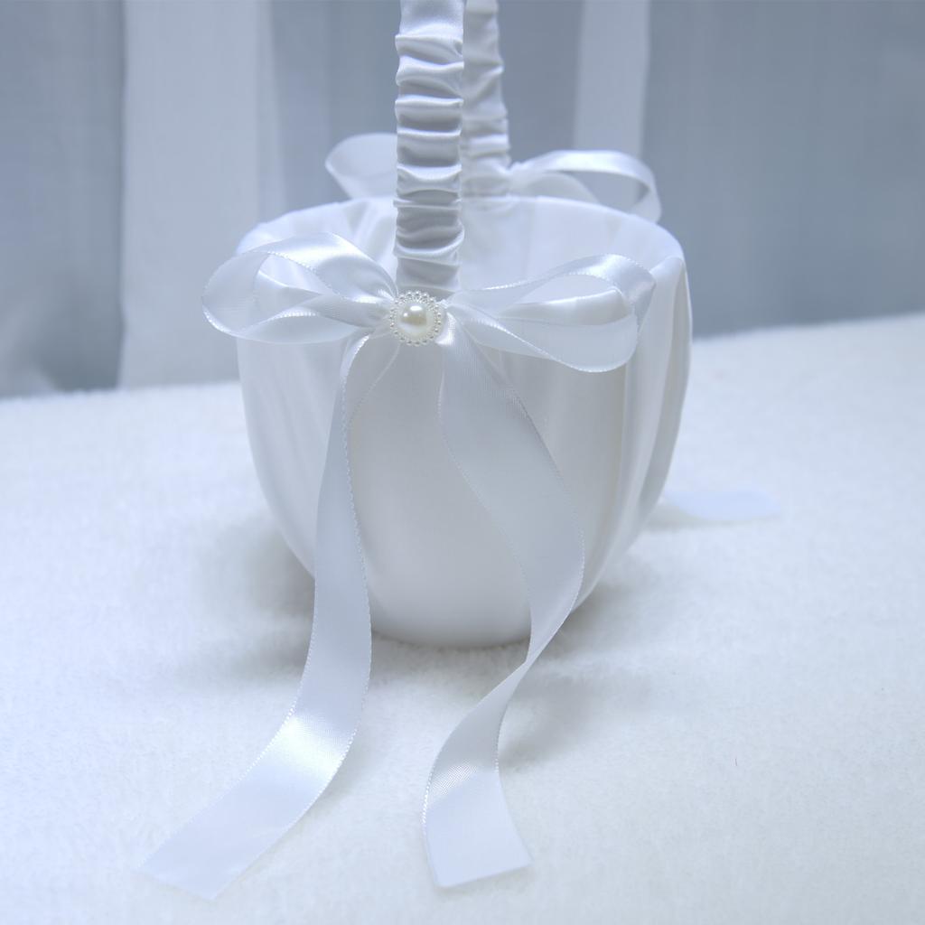 Elegant Wedding Flower Girl Basket White Cute Satin Holder Ring Pillow Flower Storage Basket for Party Wedding Decoration