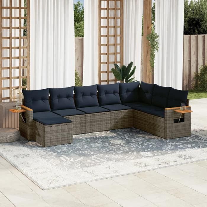 VidaXL Salon de Jardin avec Coussins 8 pcs, Canapés de Patio, Ensemble de Meubles, Mobilier de Terrasse Exterieur, Gris 3227090