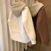 Petite Korean Style Patchwork Color Block Woolen Hooded Coat for Women - Autumn/Winter Short Design