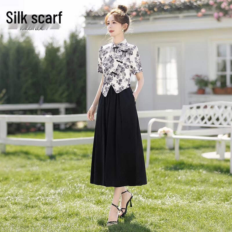 Sibaishe New Chinese Style High-Waist Mid-Length Dress 2XL