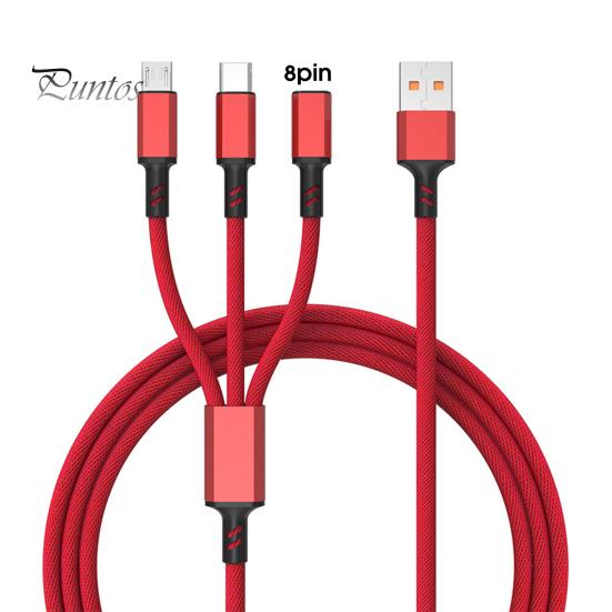 

Кабель для передачи данных 3-в-1 для быстрой зарядки Weave 5A Micro USB/Type-C/8-контактный шнур для зарядки мобильного телефона для смартфона красный