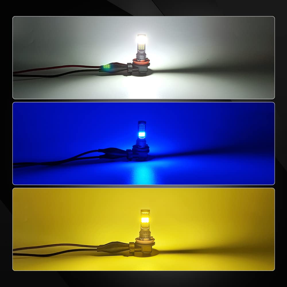 FUTWOD Fog Lamp, LED, H8, H11, H16, Yellow, Blue, White, 3 Color Switching, Yellow,