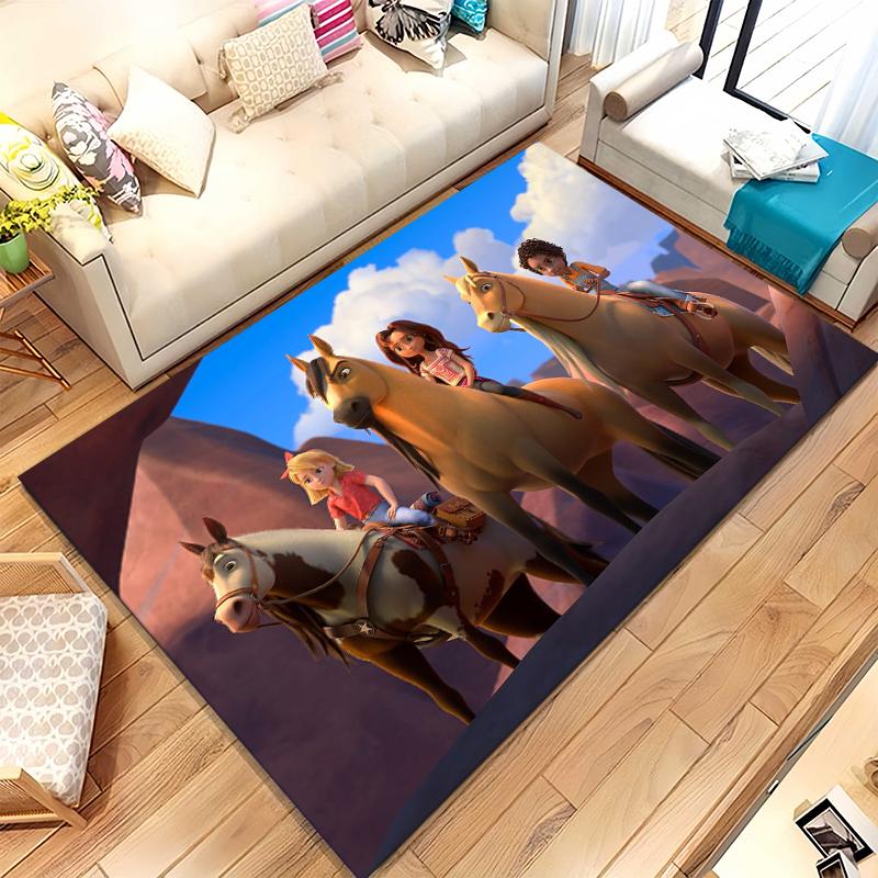 Cartoon Spirit Riding Free Horses Living Room Non-Slip Area Rug Soft Carpet for Bedroom Kids Playroom Sofa,Home Decor Doormat