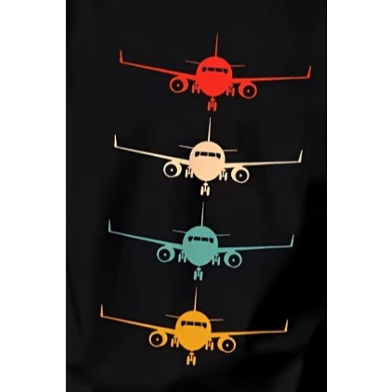 Boys Pilot Airplane Graphic Short Sleeve T-Shirt Propeller Jet Helicopter Print Summer Casual Tee
