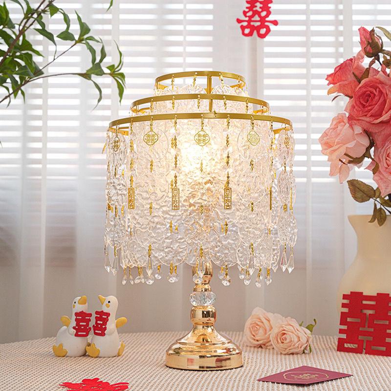 Table Lamp Crystal Glass Bedside Lamp Home Table Lamp Lampshade with Round Stand Elegant Modern for Bedroom Living Room Decor