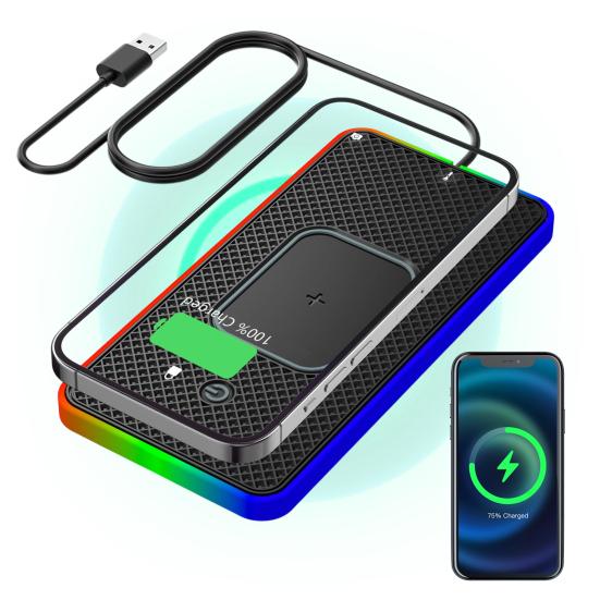 20W Fast Wireless Phone Charger Car Charging Pad with Non-Slip Base 8 Ambient Lights Universal Phone Cordless Charging Mat