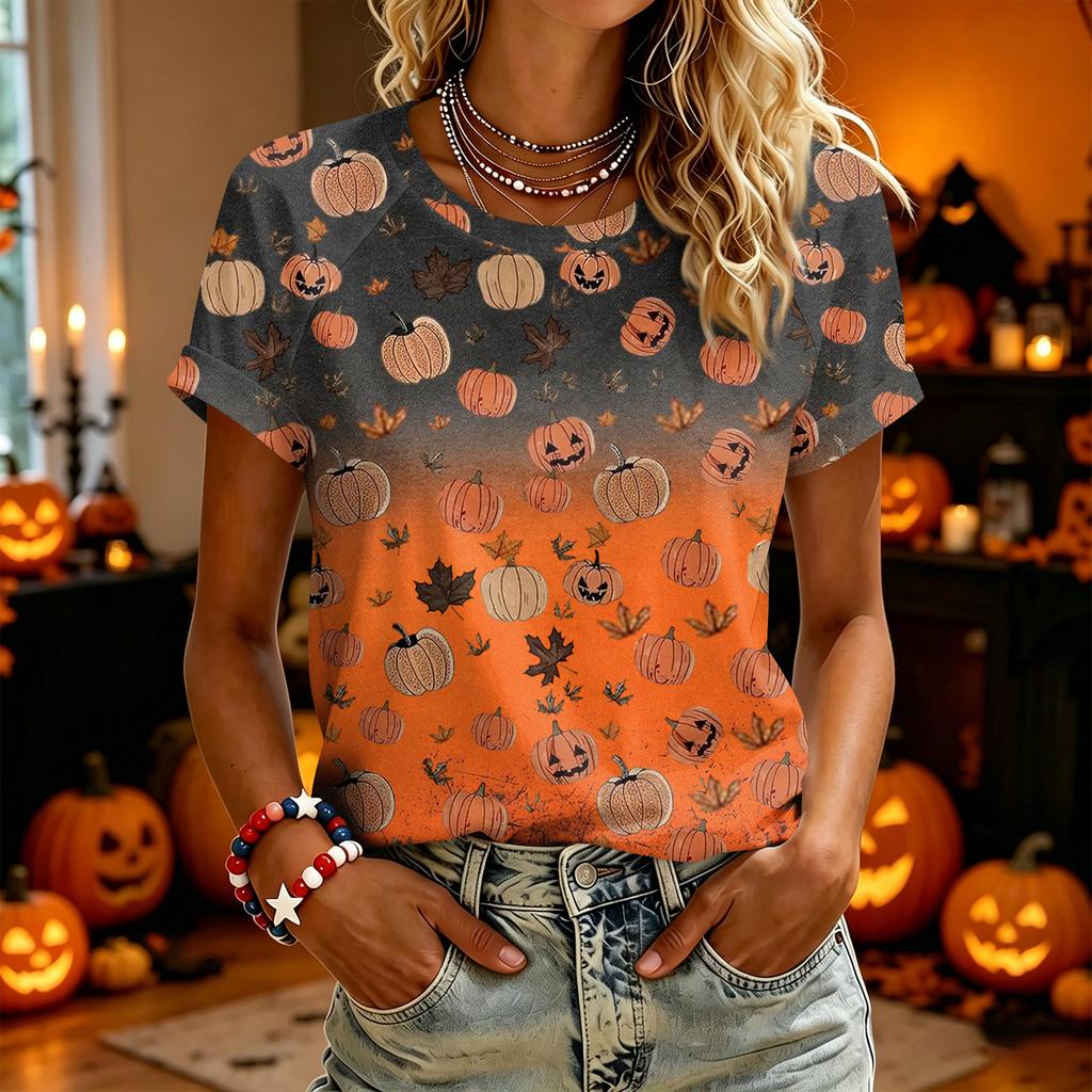 Women's Casual Halloween Printed Short Sleeve T-Shirt for Fashion Party Wear