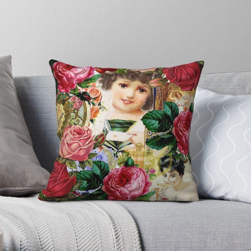Little Girl Victorian Square Pillowcase Polyester Linen Velvet Pattern Zip Decorative Home Cushion Case Wholesale