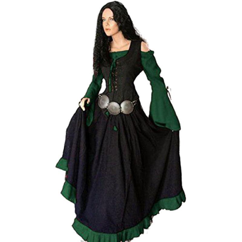 Middeleeuwse Hof-Geïnspireerde One-Shoulder Veterjurk met Klokmouwen