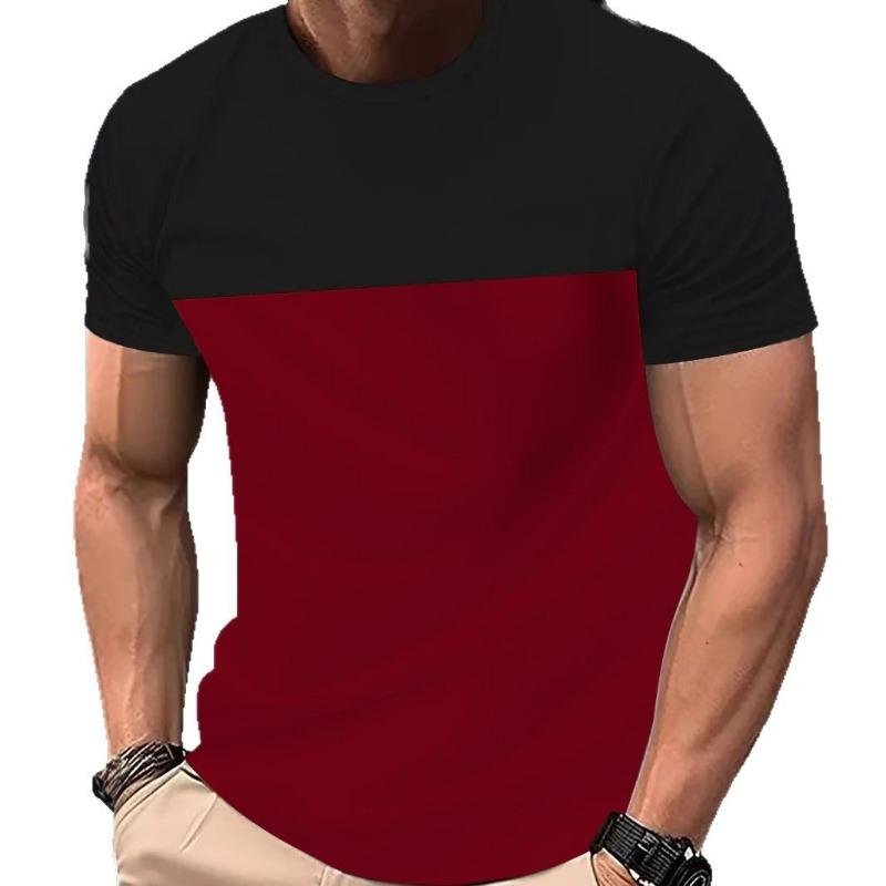 Tricou de vară cu mânecă scurtă pentru bărbați, pentru sport în aer liber, fitness, casual, cu blocuri de culoare