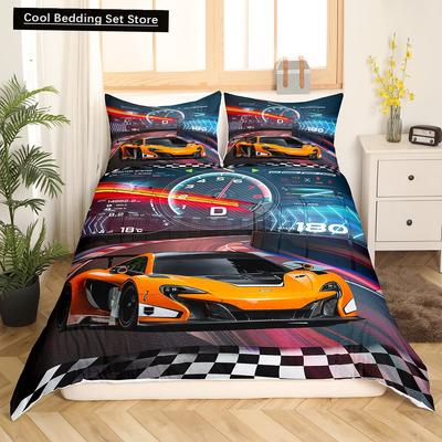 Capa de edredom Race Car King Queen para meninos Conjunto de cama para esportes radicais 3D Velocímetro legal Capa de edredom de poliéster macio