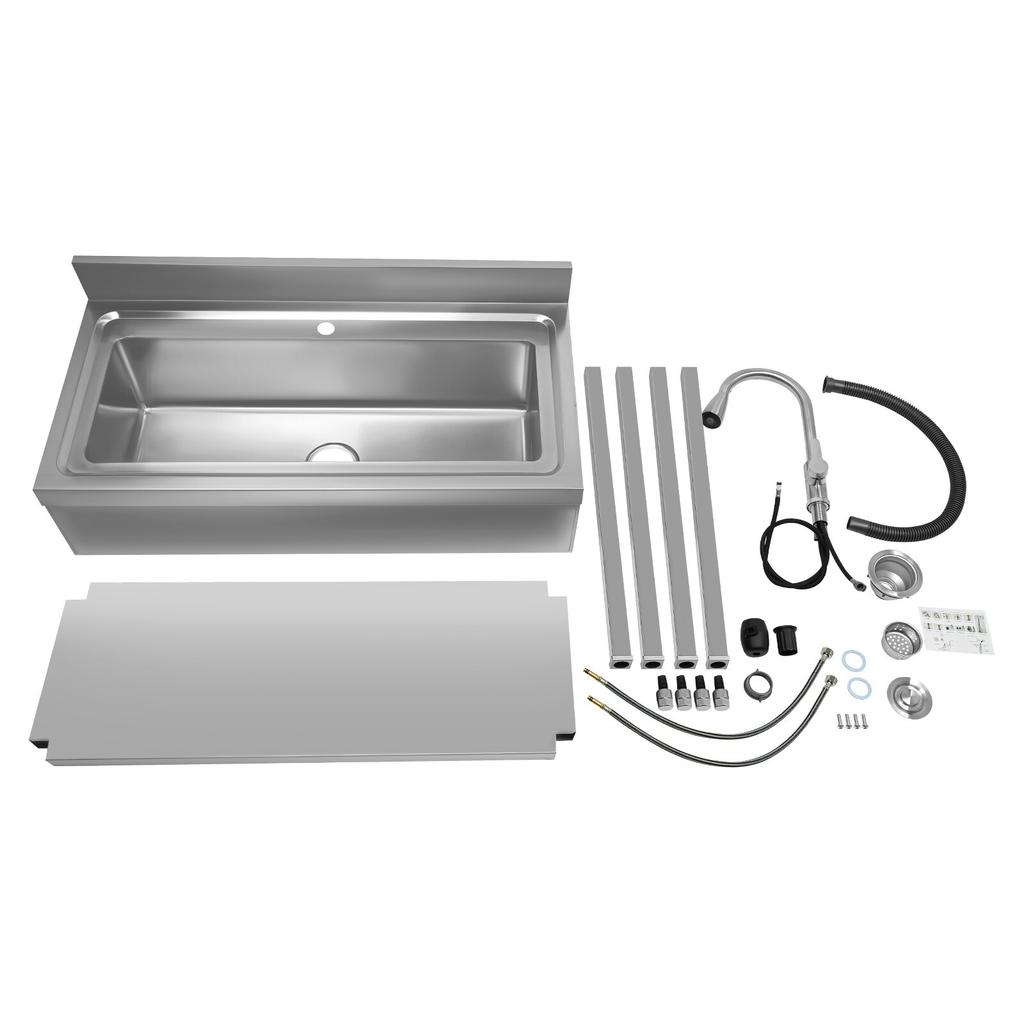 201 Stainless Steel Utility Sink Single Bowl 13Gal Capacity Anti-Splash Sound Absorbing with Faucet for Home Restaurant