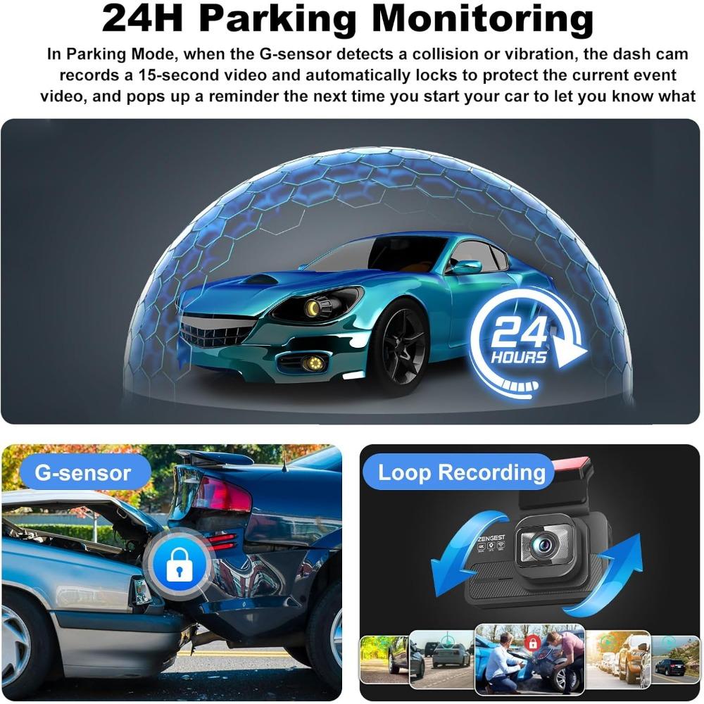 Dash Cam Front and Rear, 4K+1080P FHD Dual Camera with ADAS, GPS, 5G WiFi & App Control, 64GB Card Included, G-Sensor, Night Vis