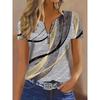 Ladies' Casual Printed Short Sleeved Zipper T-shirt Top