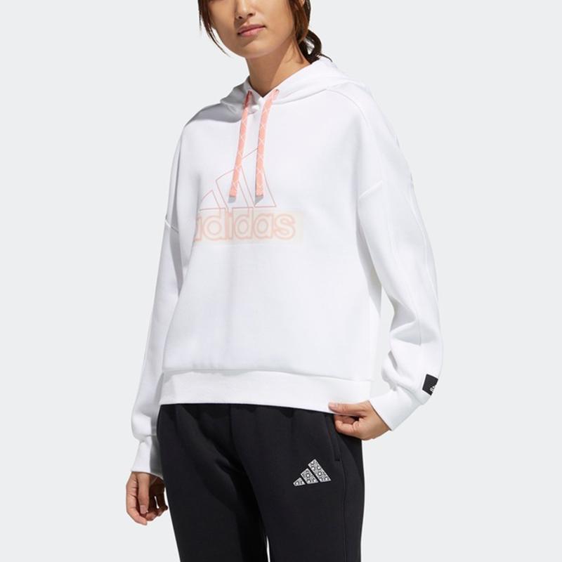 Adidas Logo Print Athletic Hoodie Women Tops White GP0722