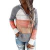 Women Casual Fashion V-Neck Long Sleeves Hooded Patchwork Sweater Blouse Tops