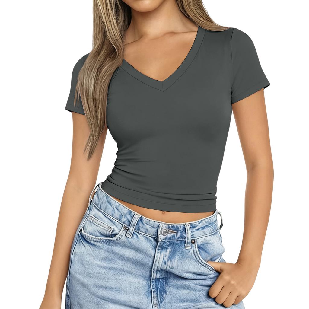 Women's V-Neck Milk Silk Slim Fit Blouse - Color Casual Top