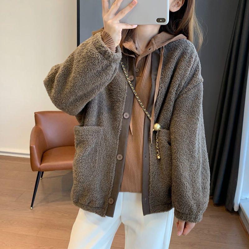 Women's Oversized Fleece Button Cardigan Loose Long Sleeve Casual Warm Outerwear Autumn Winter Top