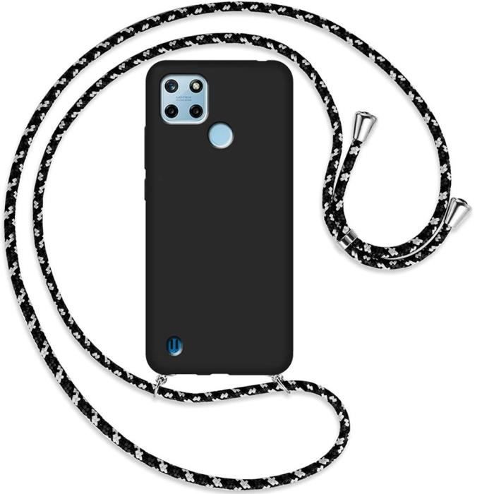 Phone Case - Realme - C25Y - Soft Silicone - Shockproof - Adjustable Lanyard Black