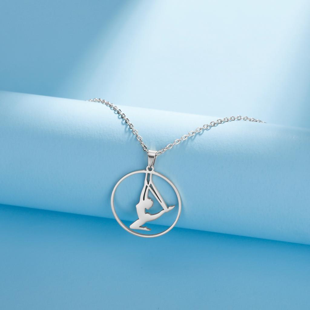Unift Edelstahl Sport Damen Halskette Läuferin Rhythmische Gymnastik Mädchen Silhouette Anhänger Mode Geburtstag Schmuck Großhandel
