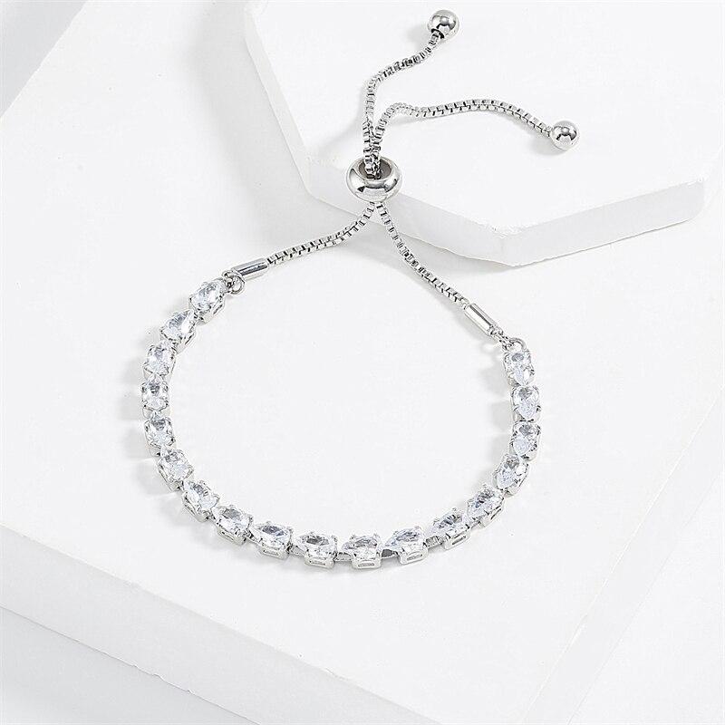 Adjustable Geometric Korean Fashion Water Drop Zirconia Crystal Bracelets Bangles for Women Party Zircon Girls Birthday Gift