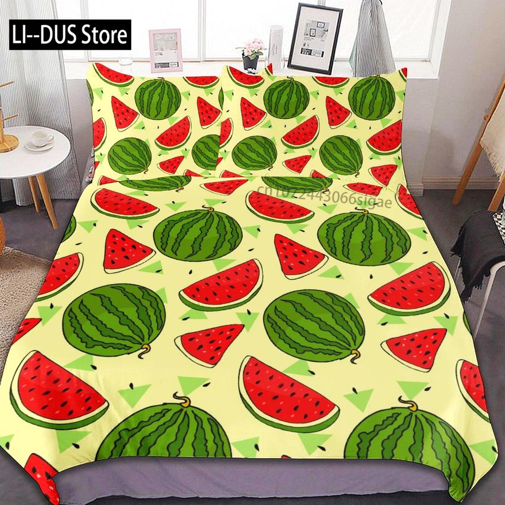 Watercolor Watermelon Duvet Cover Sets King Boys Girls Fruit Print Comforter Cover Sets 3PCS With 2 Pillowshames Bedroom Decor