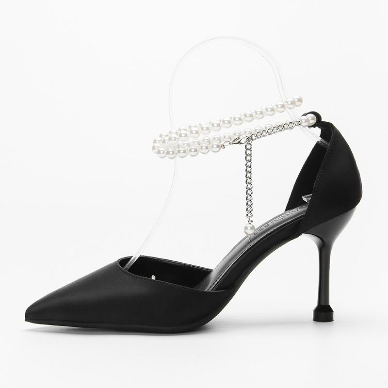 

мода Женская мода туфли на шпильке с ремешком и жемчужиной в виде бабочки с острым носком на высоком каблуке женские банкетные изысканные босоножки на высоком каблуке 38 чёрный