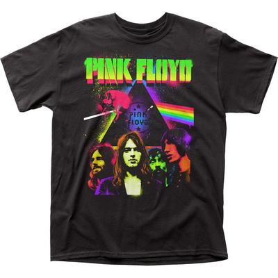 Pink Floyd Neon Splatter T-Shirt Herren Rock and Roll Klassisches Band-Tee Neu Schwarz
