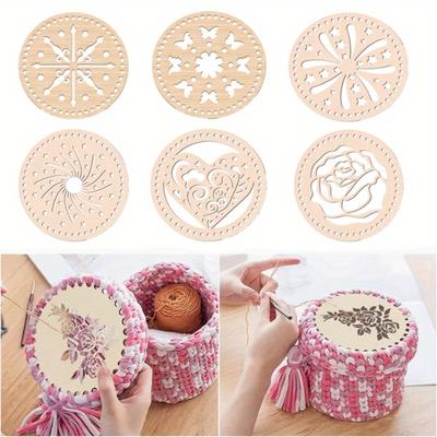 2Pcs Wooden Creative Circular Hollow Pattern Bag Base DIY Wooden Weaving Products And Home Decoration